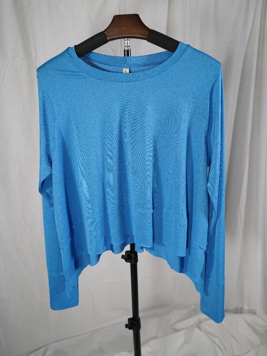 Zenana Tops - Zenana Blue Oversized Hi Low Long Sleeve Top L